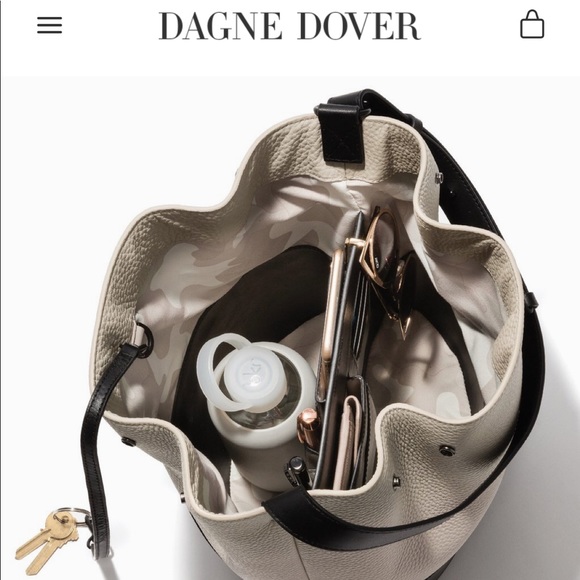 Dagne Dover Handbags - Dagne Dover Ava Bucket Bag in Bone Onyx Leather